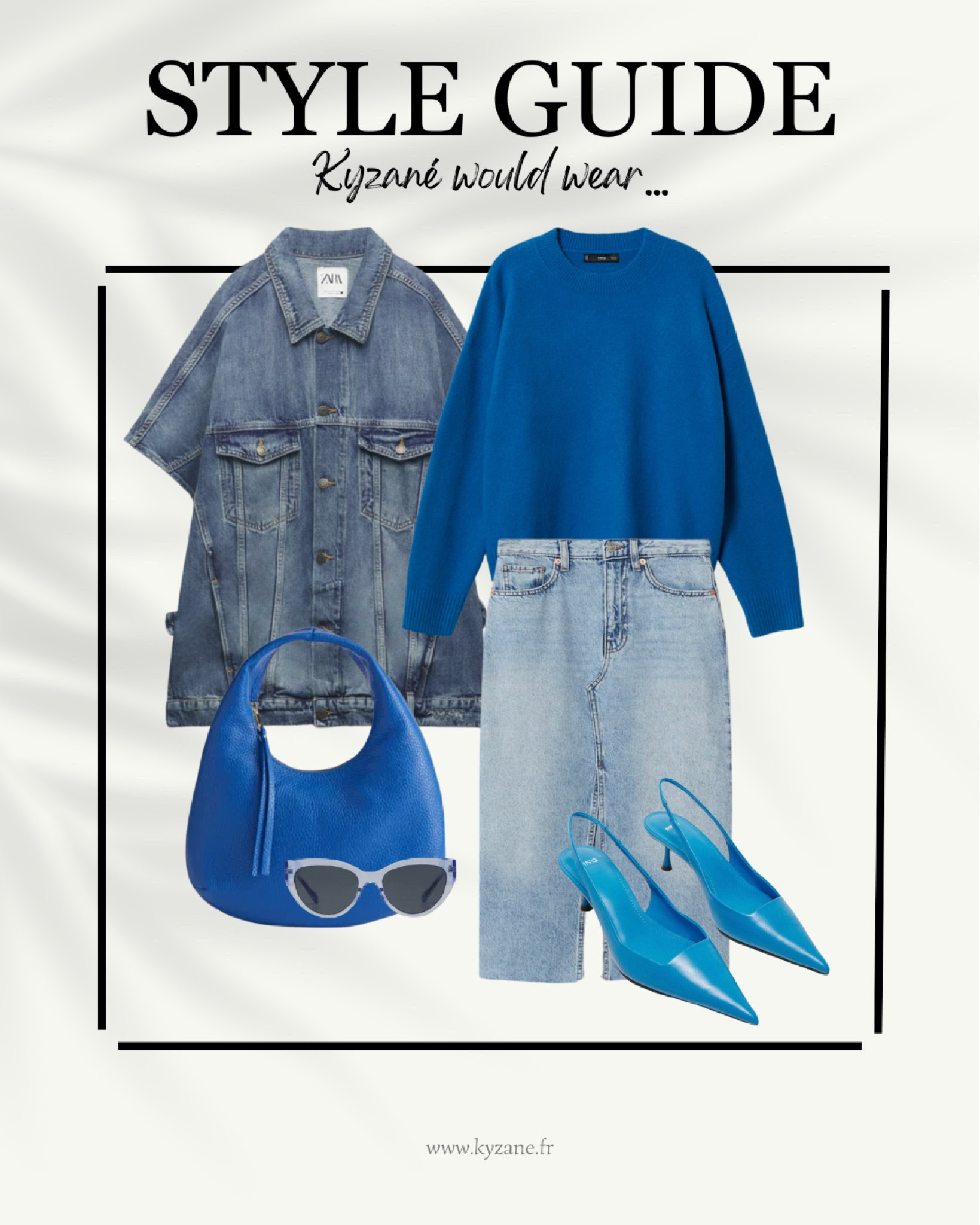 Monochromatic blue look of the day with :
- short sleeves denim jacket
- slit midi denim skirt
- cobalt blue cotton jumper
- cobalt blue leather shoulder bag
- teal low-heeled slingbacks
- clear blue sunnies

#styledbyKyzané #monochromeoutfit #blueoutfit #Ltkeurope

#LTKfit #LTKSeasonal #LTKcurves