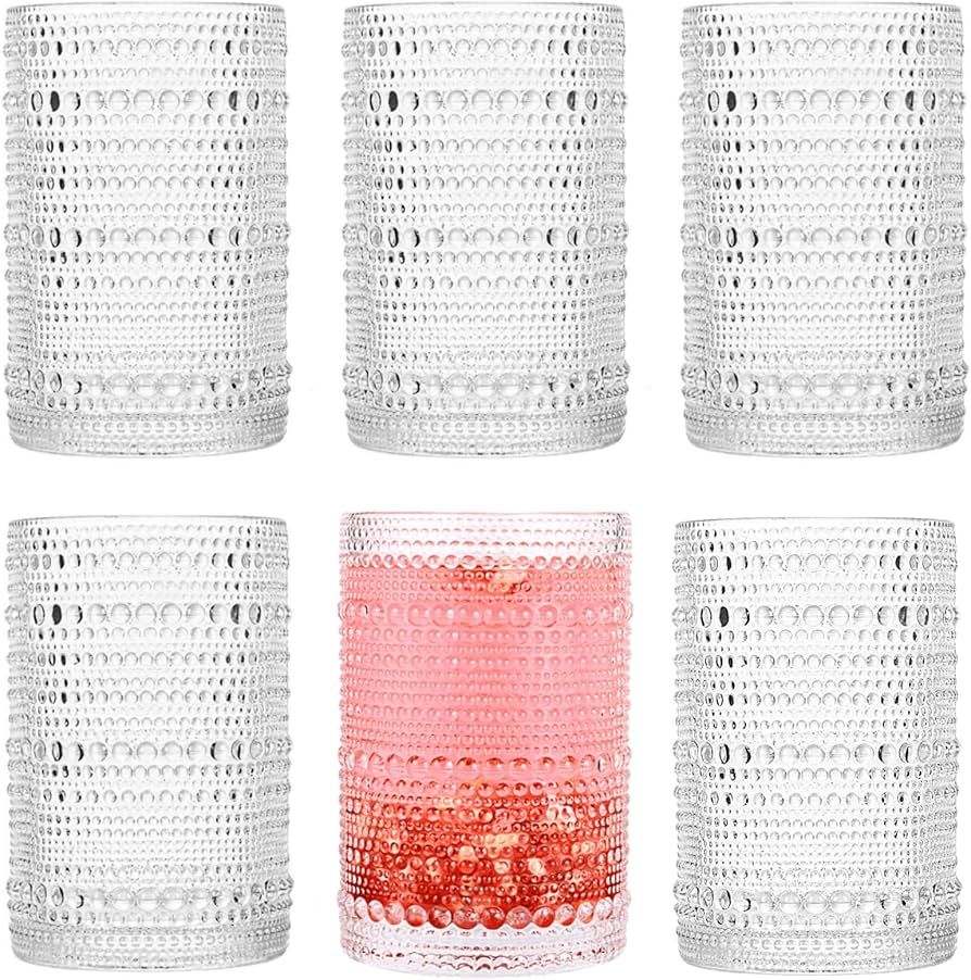 Dingerjar Hobnail Drinking Glasses set of 6（13 oz） Hobnail Water KItchen Glassware, Embossed ... | Amazon (US)