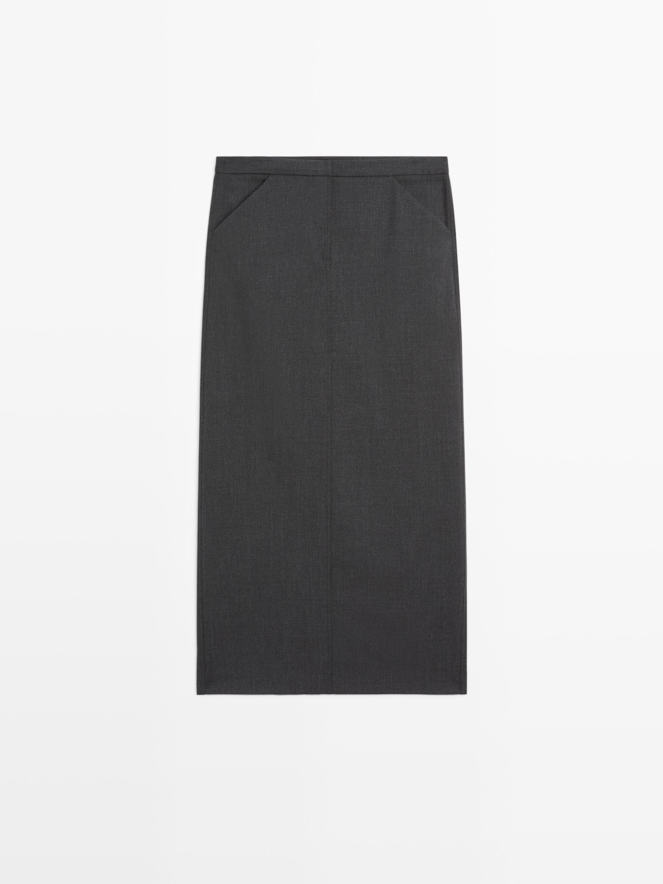 Saia midi reta com bolsos e lã | Massimo Dutti PT