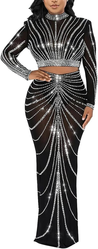 PORRCEY Women's Sexy Hot Drilling Craft Rhinestone Dress Bodycon Party Club Night Out Dresses Clu... | Amazon (US)