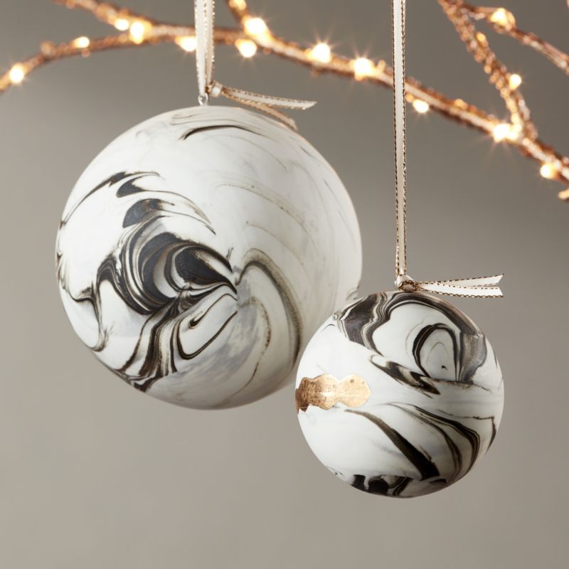 Bone Chine Swirled Marble Christmas Tree Ornaments | CB2 | CB2
