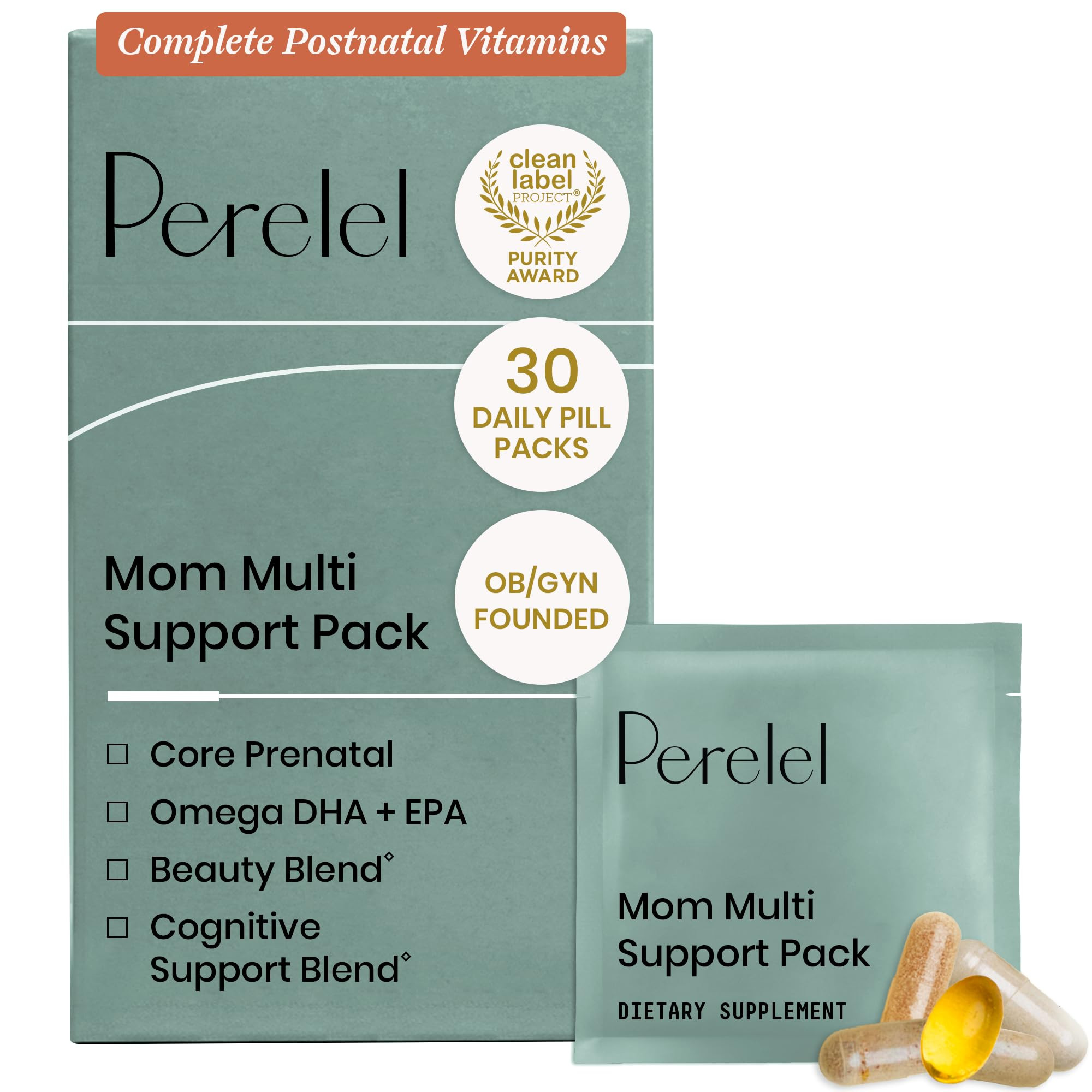 Perelel Mom Multi Support Pack, Postnatal Vitamins for Women with Omega 3 Dha, Iron, Collagen, & ... | Amazon (US)