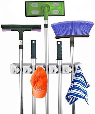 Home- It Mop and Broom Holder, 5 Position with 6 Hooks Garage Storage Holds up to 11 Tools, Stora... | Amazon (US)
