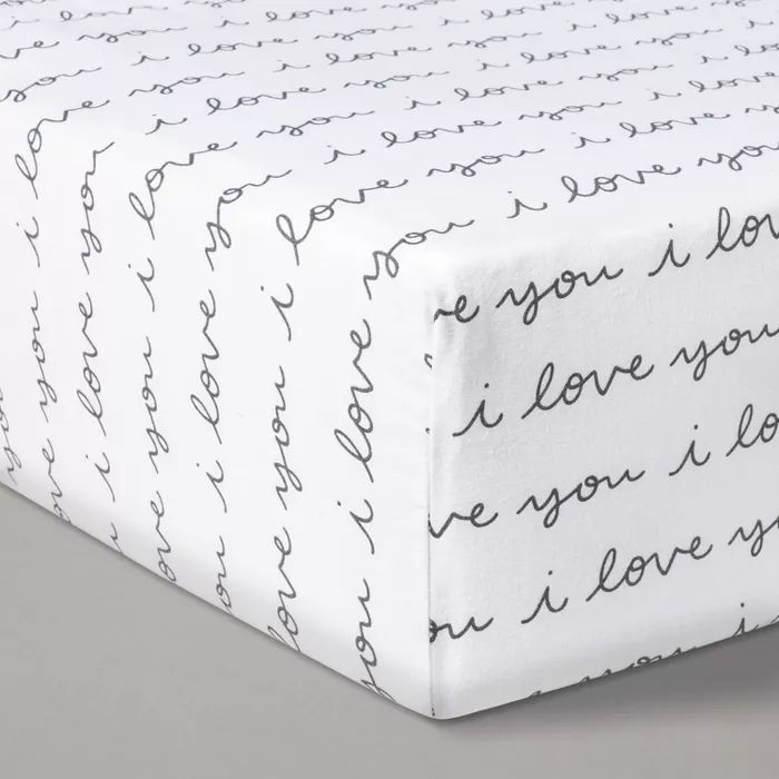 Fitted Crib Sheet I Love You - Cloud Island™ White/Black | Target