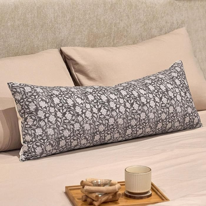 Floral Pillow Covers, 14x36 Lumbar Pillow Cover, Block Print Pillow Cover, Decorative Neutral Acc... | Amazon (US)