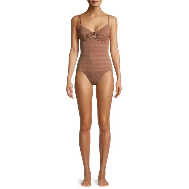 Time and Tru Women's Chocolate Mousse Smocked One-Piece Swimsuit | Walmart (US)