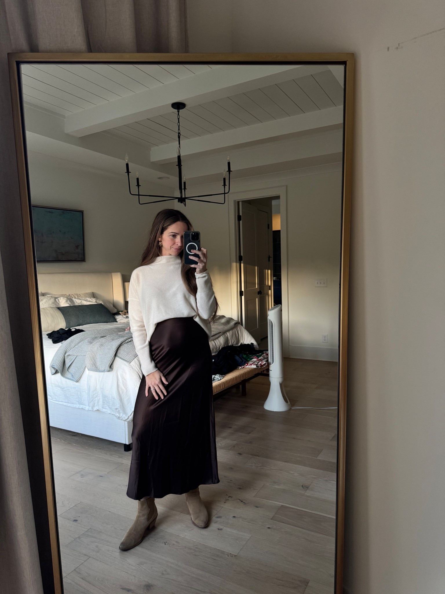 Love pairing a cashmere sweater with a silk skirt for a Christmas dinner! Both from Quince!

Wearing medium in both to make room for my 17 week bump.

#LTKSeasonal #LTKHoliday #LTKBump