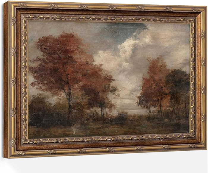 Vintage Autumn Landscape Wall Art Gold Frame, Rustic Fall Trees Print | Amazon (US)
