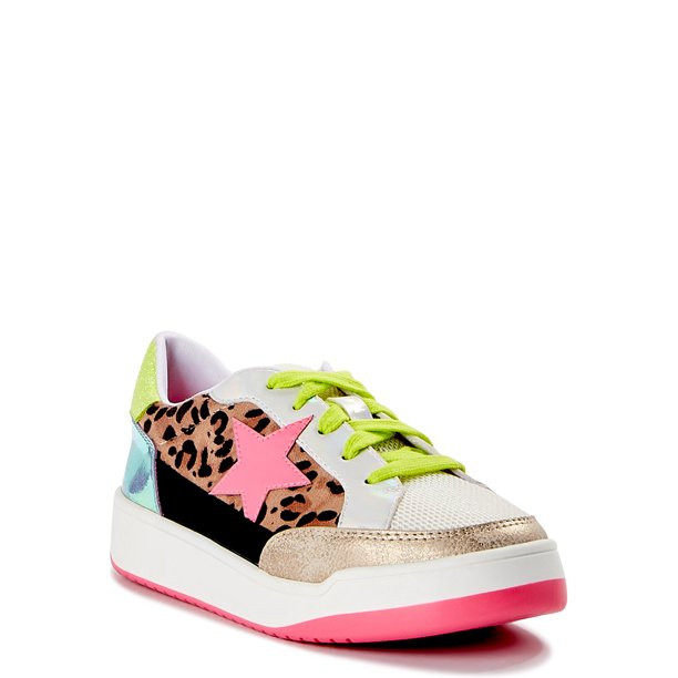Wonder Nation Little Girl & Big Girl Casual Retro Low-Top Court Sneaker, Sizes 13-6 - Walmart.com | Walmart (US)