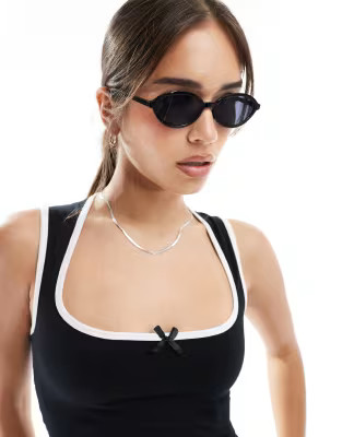 ASOS DESIGN slim oval sunglasses in black | ASOS (Global)