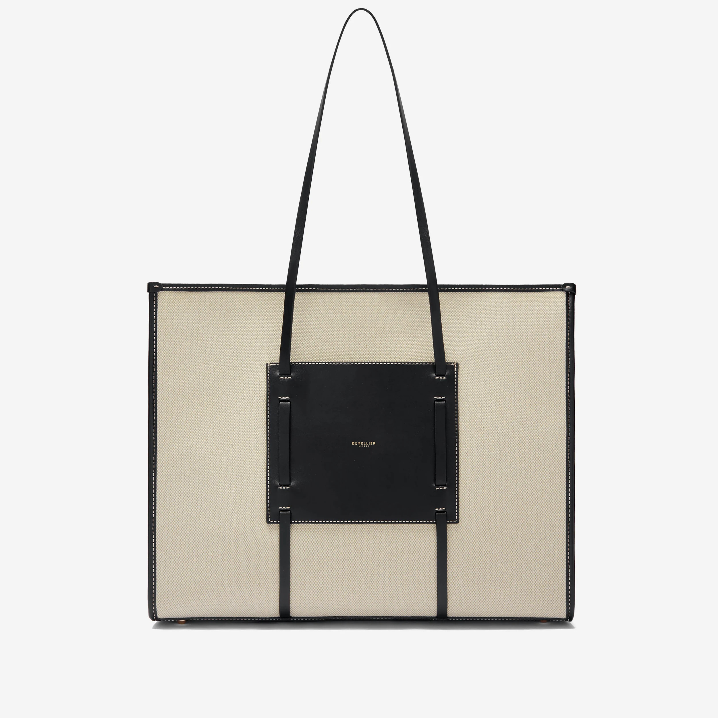 The Large Capri | Salt & Pepper Canvas Black Smooth | Demellier | DeMellier
