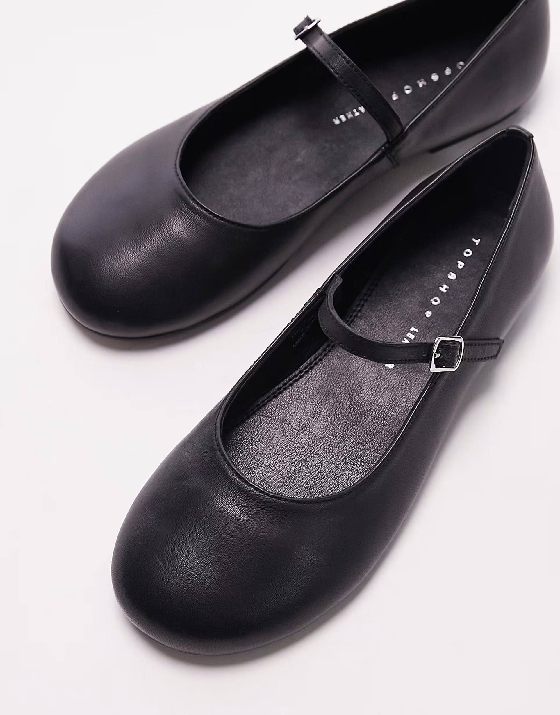Topshop Carmen leather round toe ballet flats in black | ASOS (Global)