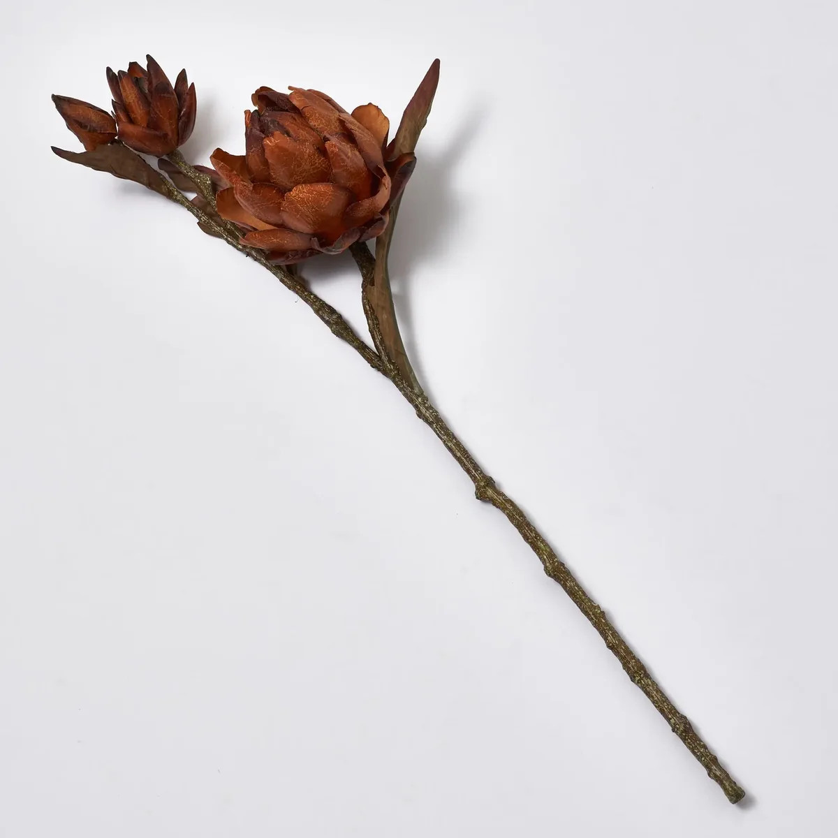 Dried Look Rustic Brown Faux Open Artichoke & Bud Large Branch Spray - 26" | Darby Creek Trading