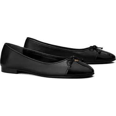 Tory Burch Cap Toe Ballet Flat in Shell Pink /Perfect Black at Nordstrom, Size 10.5 | Nordstrom