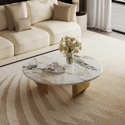 39" Round Modern Coffee Table with Stone Top & Rust-Resistant Metal Legs - Minimalist Luxury Design for Small Spaces, Living Room, Apartment - Easy As | Wayfair North America