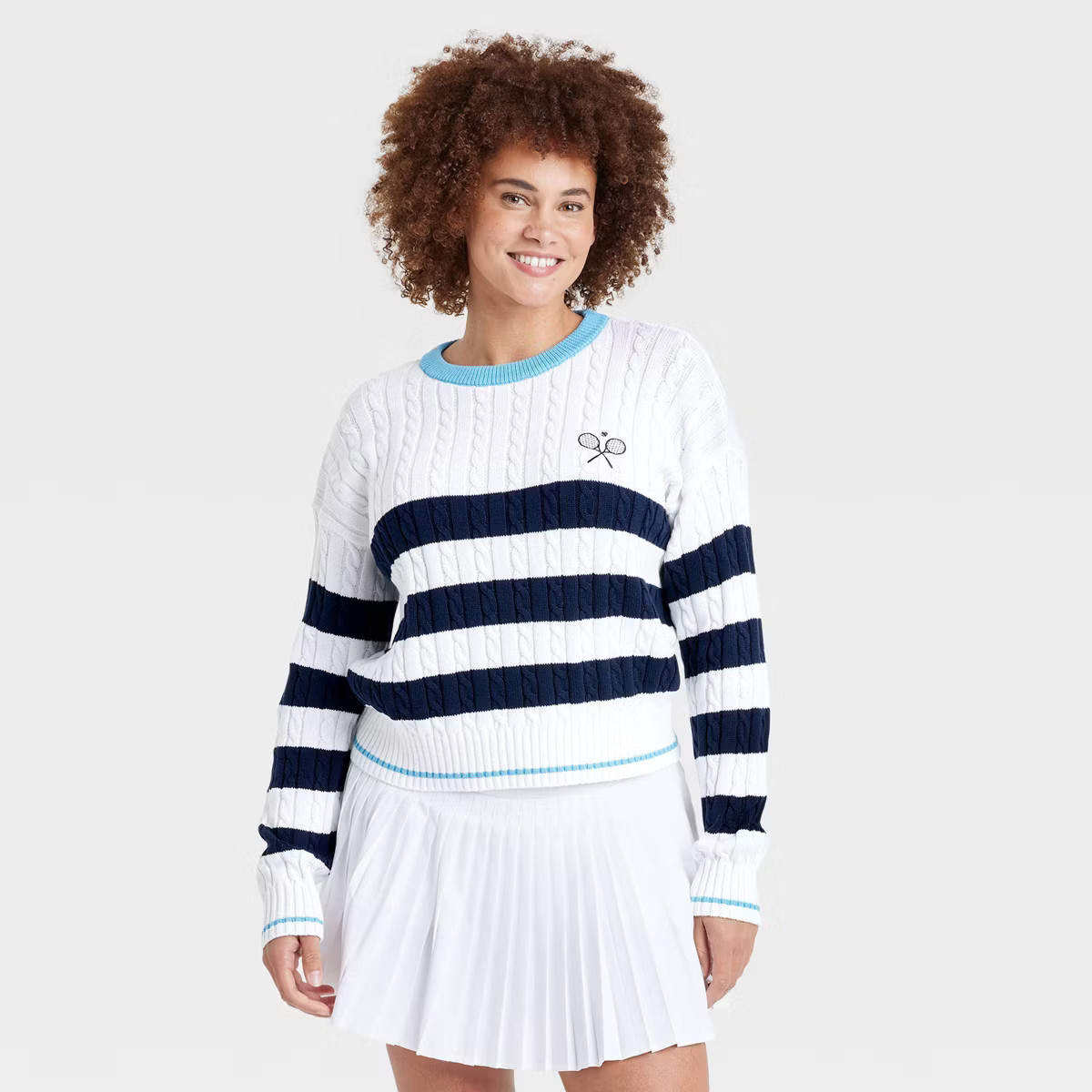 Women's Striped Cable Knit Pullover Sweater - All In Motion™ | Target