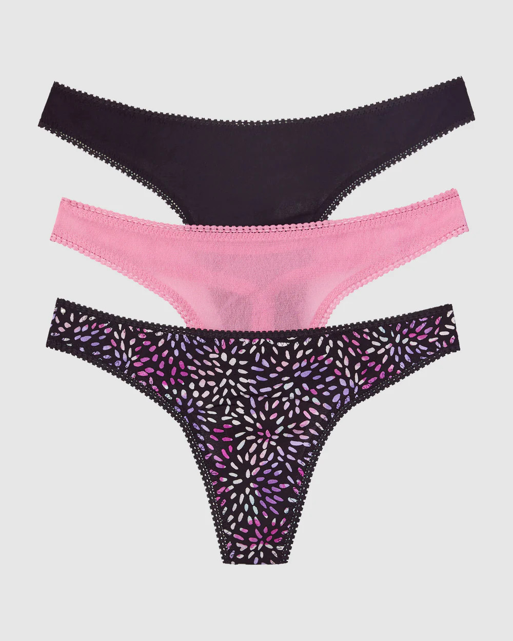 Gossamer Mesh Hip G Thong Underwear 3 Pack - Mauve Orchid Black Confet | On Gossamer
