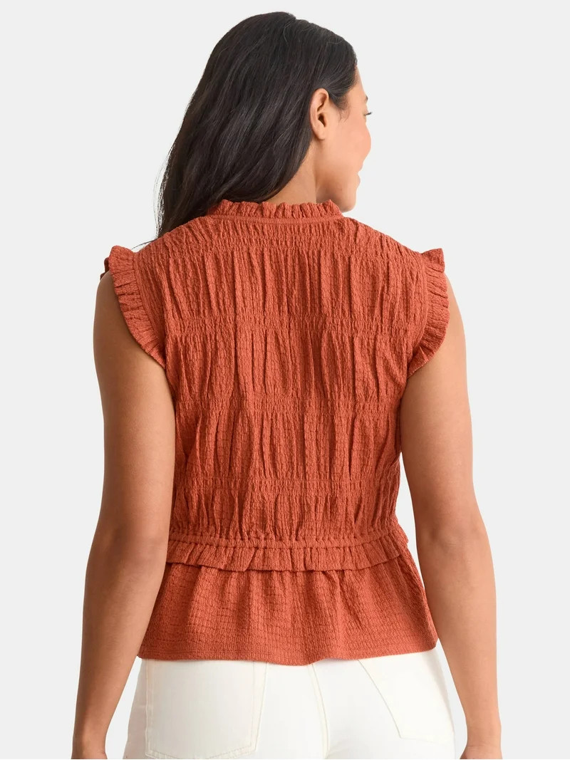 Time and Tru Women's Textured Tie Front Top, Sizes XS-XXXL | Walmart (US)