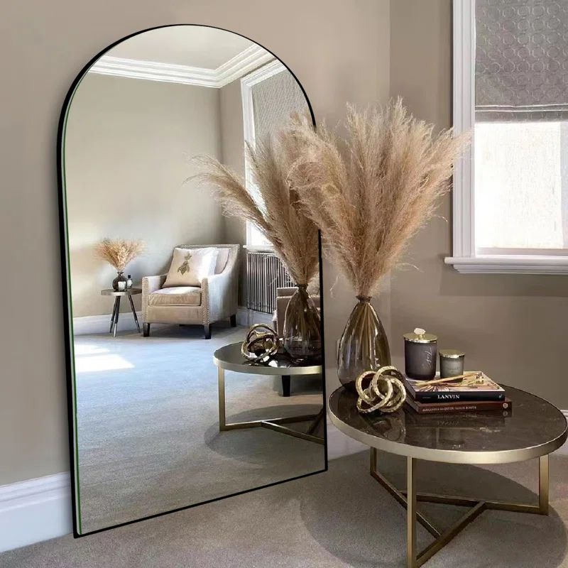 Leeron Oversized Arch Solid Wood Floor Mirror with Stand | Wayfair North America