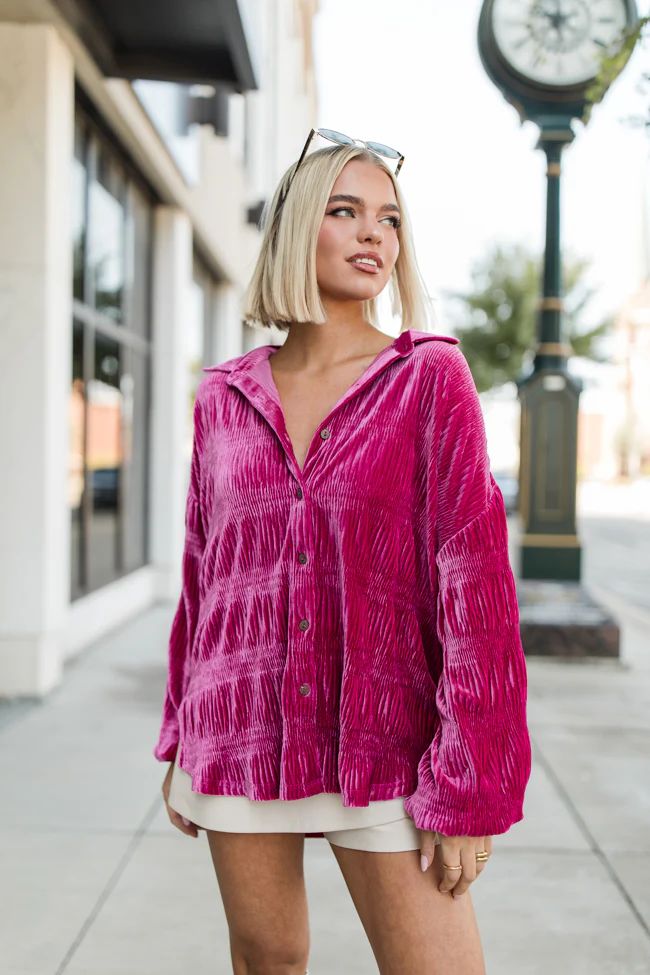 My Favorite Song Berry Velvet Button Front Shirt | Pink Lily