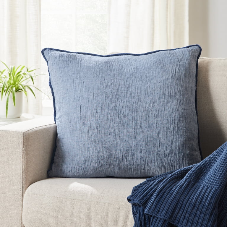 Better Homes & Gardens 22" x 22" Washed Indigo Blue Cotton Gauze Fringe Decorative Pillow | Walmart (US)