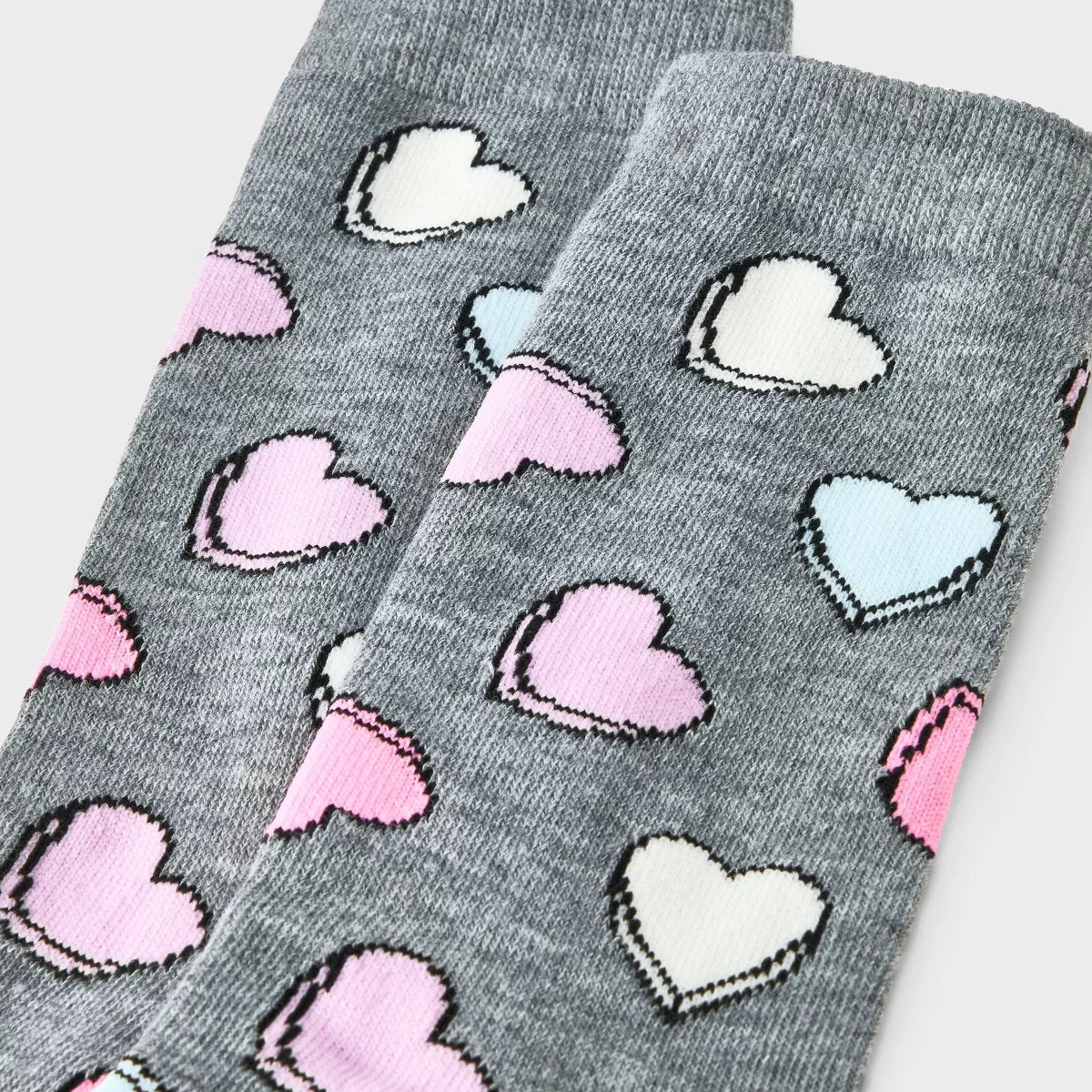 Women's Candy Hearts Valentine's Day Crew Socks - Heather Gray 4-10 | Target