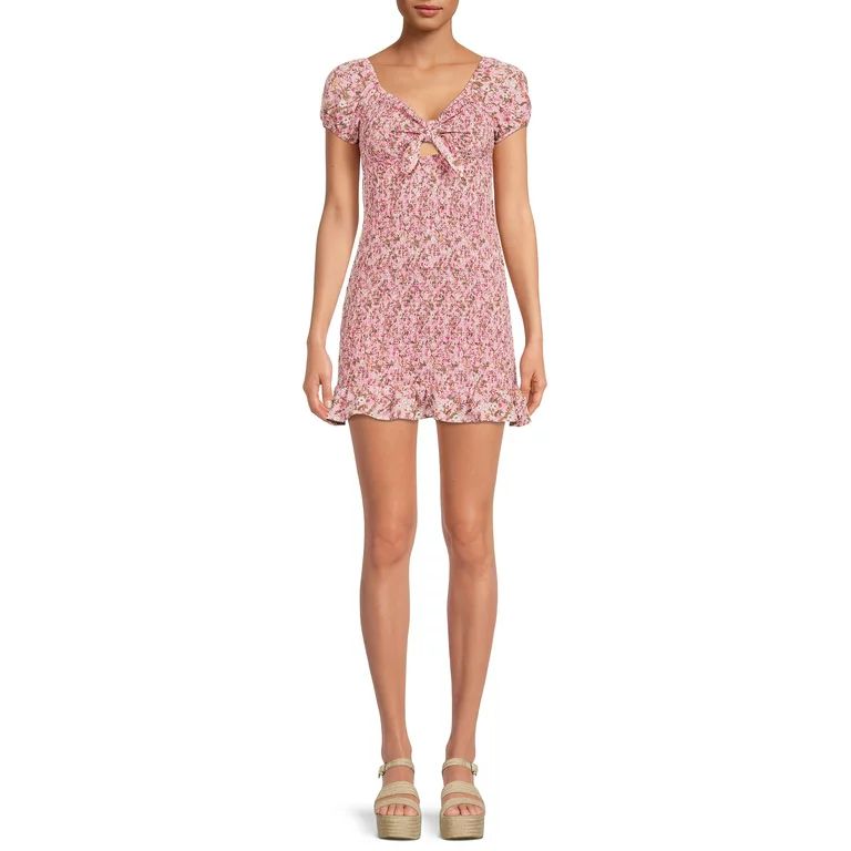 Madden NYC Juniors' Smocked Cut-Out Dress with Short Sleeves | Walmart (US)