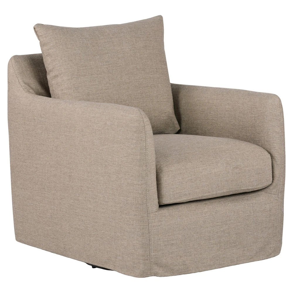 Dayana Modern Classic Alcala Taupe Performance Slipcovered Swivel Arm Chair | Kathy Kuo Home