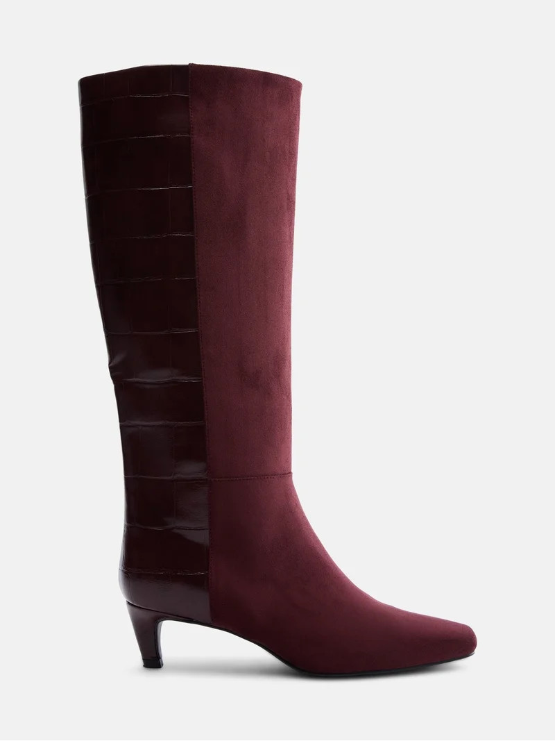Scoop Women\u2019s Two Tone Kitten Heel Knee High Boots, Wide Width Available | Walmart (US)