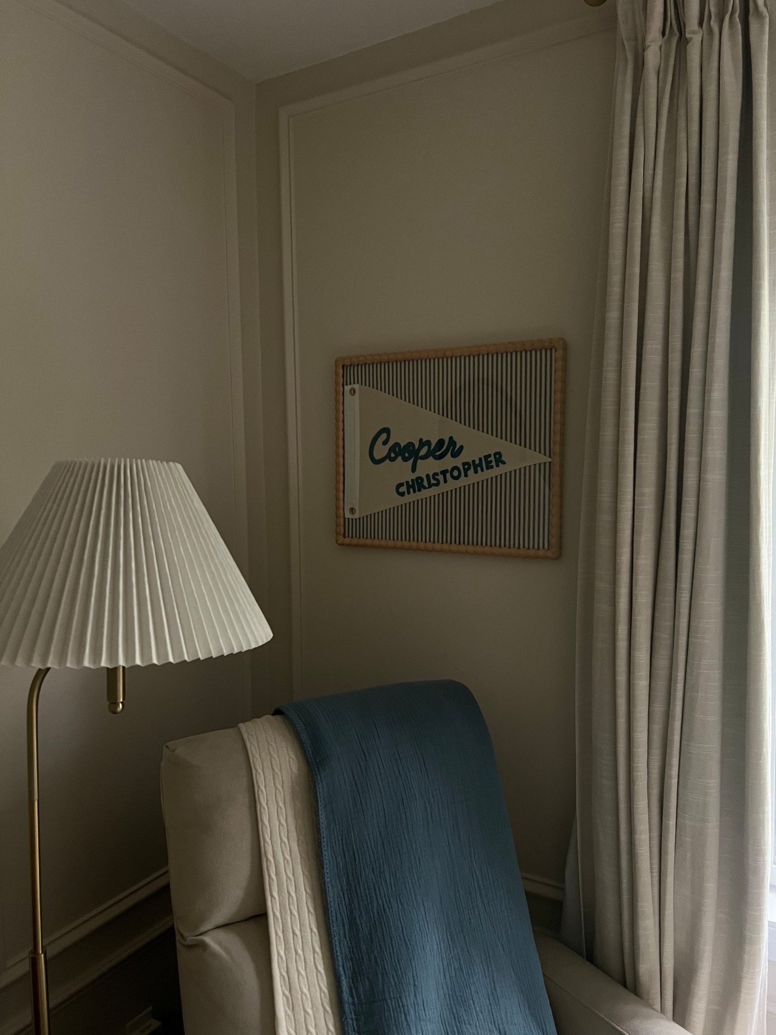 Name flag art details! I bought the frame from Target, the scrap fabric from Michael’s and the name flag from Etsy! A fun + easy DIY 😊 

#LTKHome #LTKBaby #LTKFindsUnder50