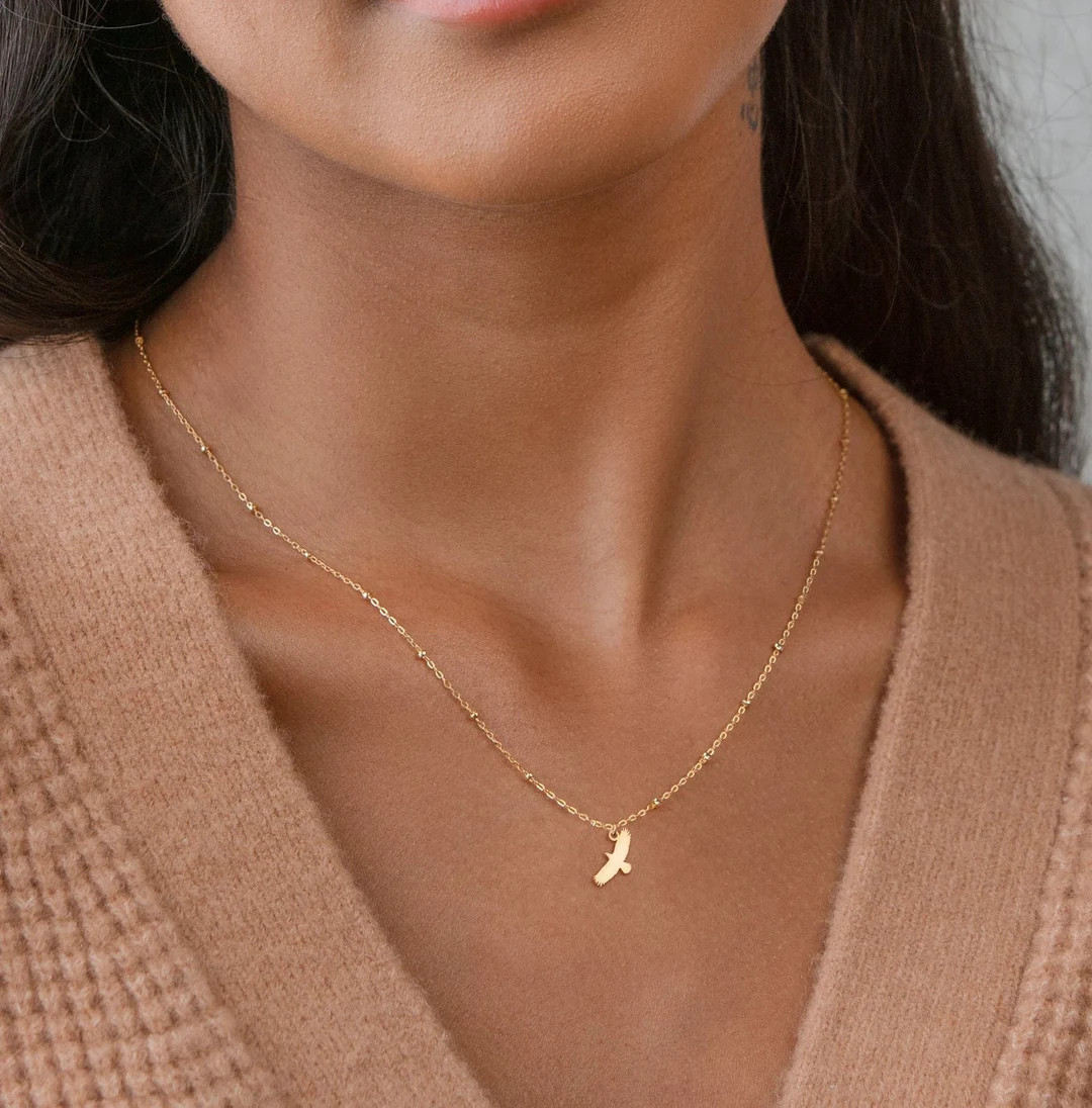 American Eagle Necklace Paired With a Beady Chain, in 14k Gold Filled, Sterling Silver, or 14k So... | Etsy (US)