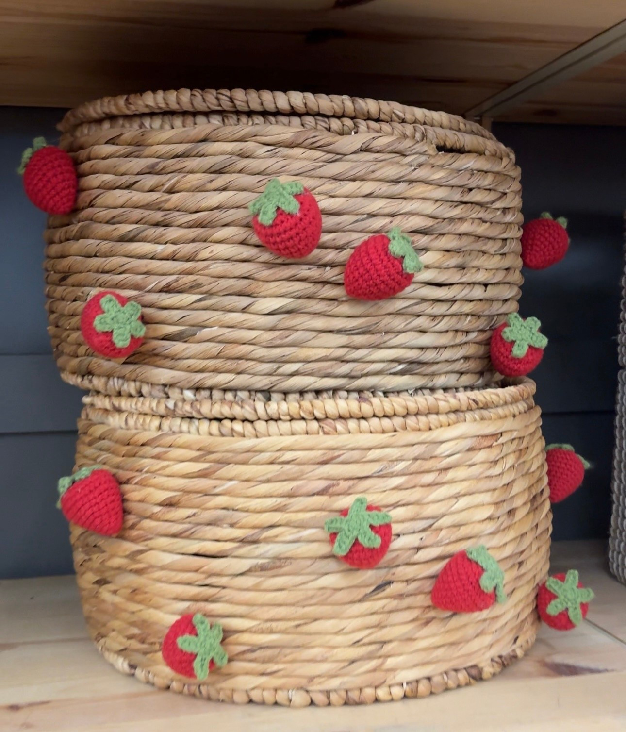 These woven baskets with the sweetest little crochet strawberries are perfect for anyone decorating a kids’ space…I can just picture them filled with toys, blankets, or stuffed animals in a playroom or nursery for a fun pop of texture and color ✨🍓

#PlayroomStorage #KidsRoomDecor #NurseryOrganization #BasketGoals #LTKhome #LTKkids #HomeOrganization #WhimsicalDecor #StrawberryStyle #ToyStorage #LTKfinds #LTKhomefinds #StorageSolutions #CuteHomeDecor #LTKfamily