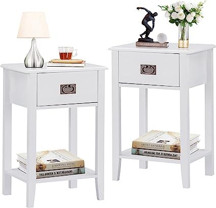 VECELO Nightstands Set of 2 End/Side Tables Living Room Bedroom Bedside, Vintage Accent Furniture... | Amazon (US)