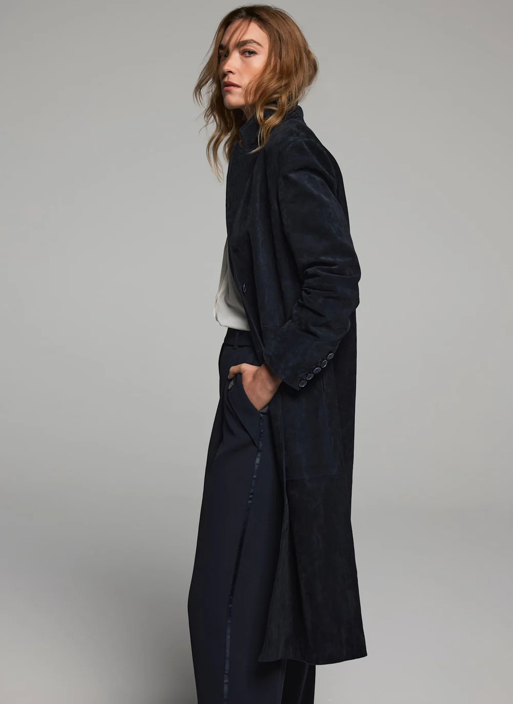 Navy Suede Trench Coat | Mint Velvet