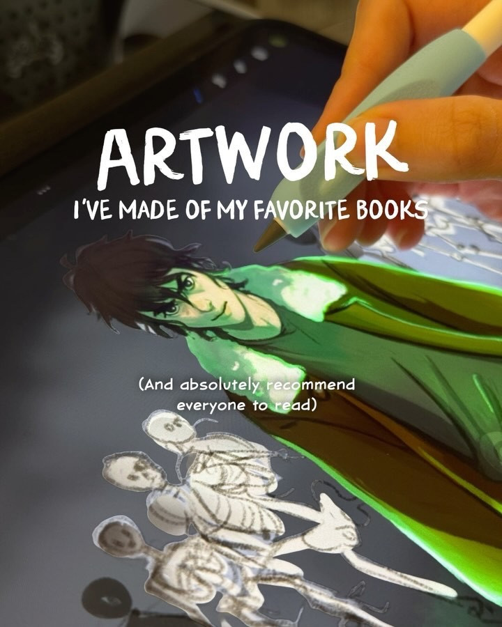 Trying something a little different today 👀 wanted to compile some old artwork over the years of some of my all time favorite reads, both just to share the art and also perhaps give you an easy list of books I recommend to add to your TBR! 📖
•
#bookstagram #bookishartist #bookish #characterart #bookishartist