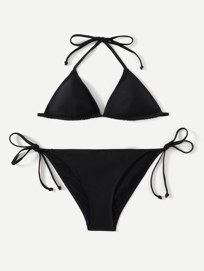 Halter Triangle Tie Side Bikini Swimsuit | SHEIN