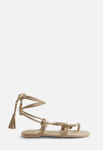 Beige Rope Lace Up Sandals | Missguided (US & CA)