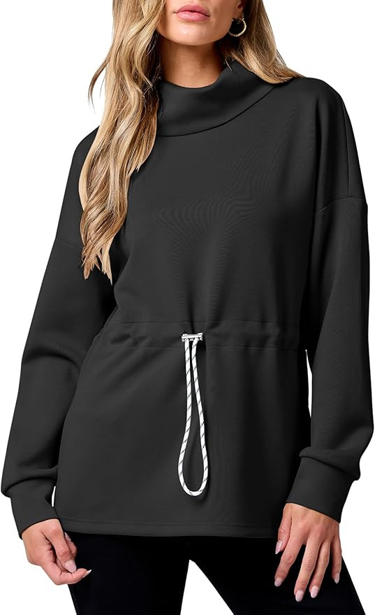 ANRABESS Womens Turtleneck Sweatshirts Drawstring Waist Pullover Tops Loose Fit Long Sleeve Hoodi... | Amazon (US)