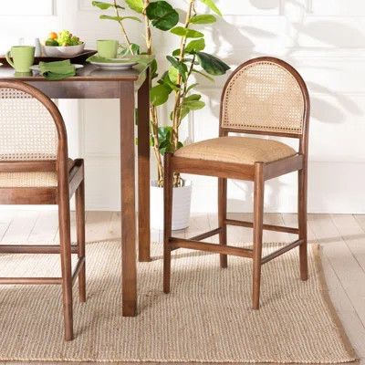 Bali & Pari Maryland Modern Bohemian Natural Rattan And Acacia Wood Counter Stool | Wayfair North America