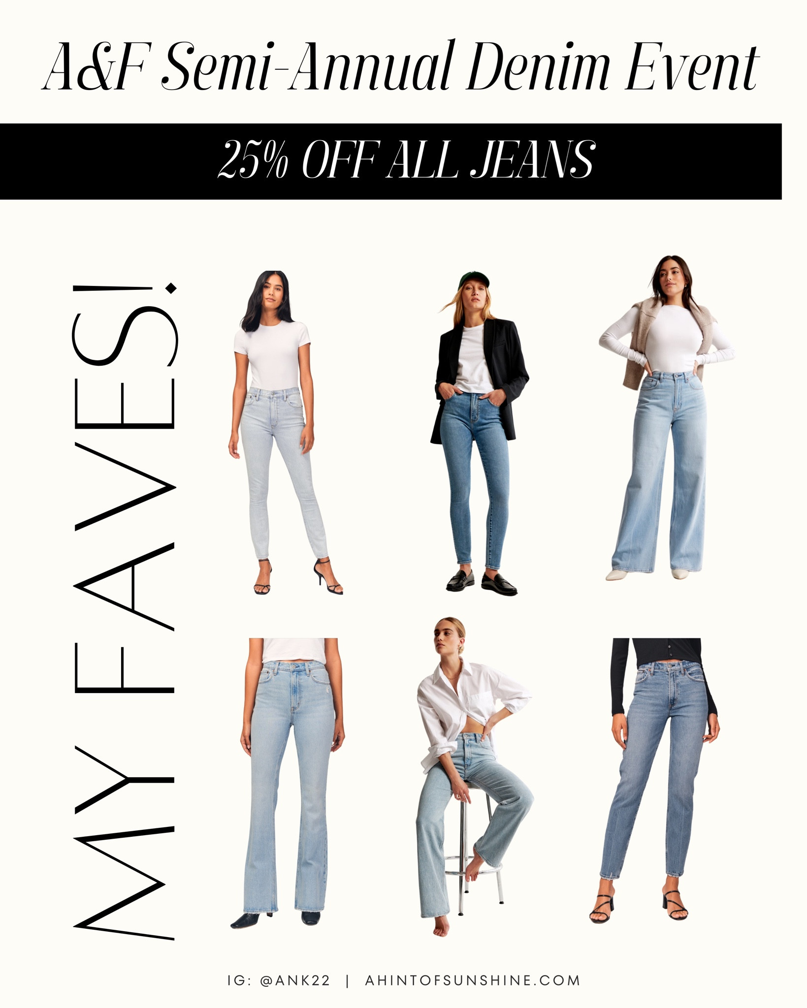 A&F semi-annual denim event is live! Hey 25% off ALL jeans. Here are my top picks! Happy shopping! 🖤

#LTKSpringSale #LTKU #LTKSeasonal