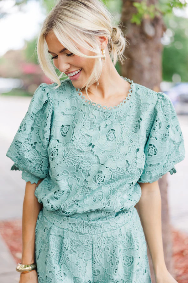 Everybody Loves Dusty Mint Lace Blouse | The Mint Julep Boutique