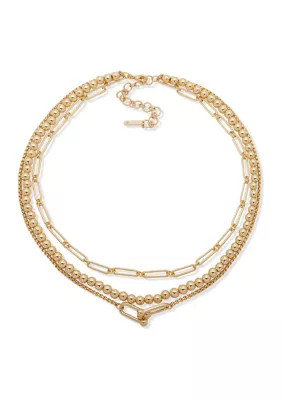 Nine West Gold Tone Chain Multi Row Necklace | Belk