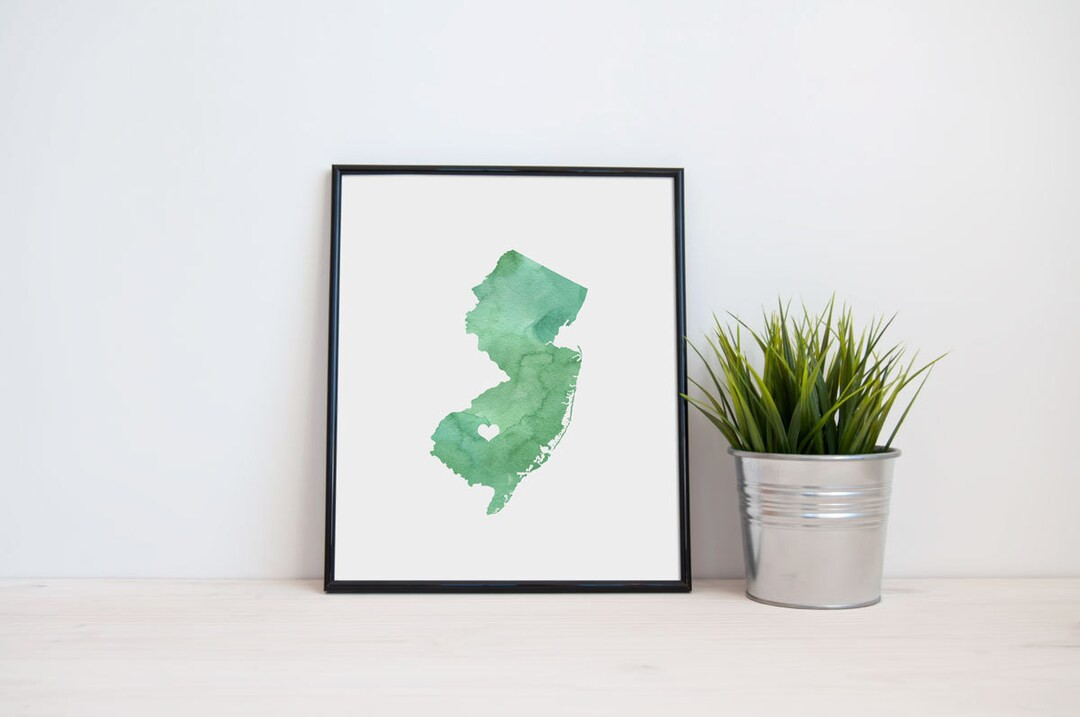 New Jersey or ANY STATE Map - Custom Personalized Heart Print - Watercolor Series | Etsy (US)