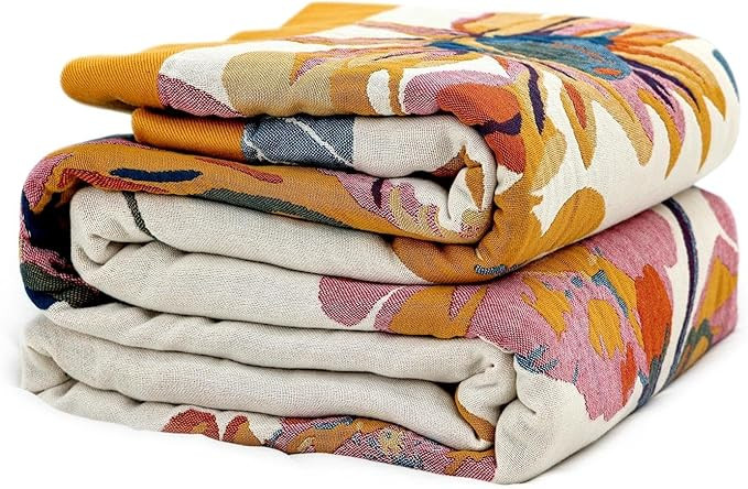 Boho Throw Blanket 100% Cotton Ultra Soft Bed Throw Large Fall Blanket Floral Bird and Butterfly ... | Amazon (US)