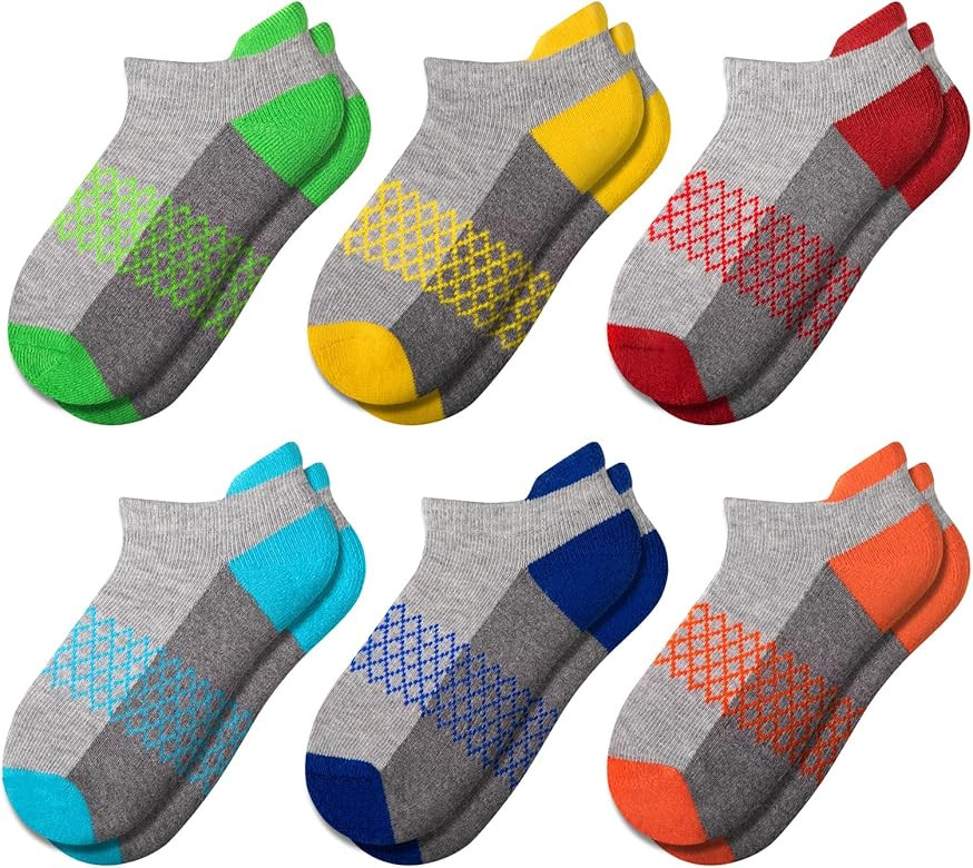 Comfoex Boys Socks 6 Pairs Ankle Athletic Sock Half Cushioned Low Cut Socks For Little Big Kids | Amazon (US)
