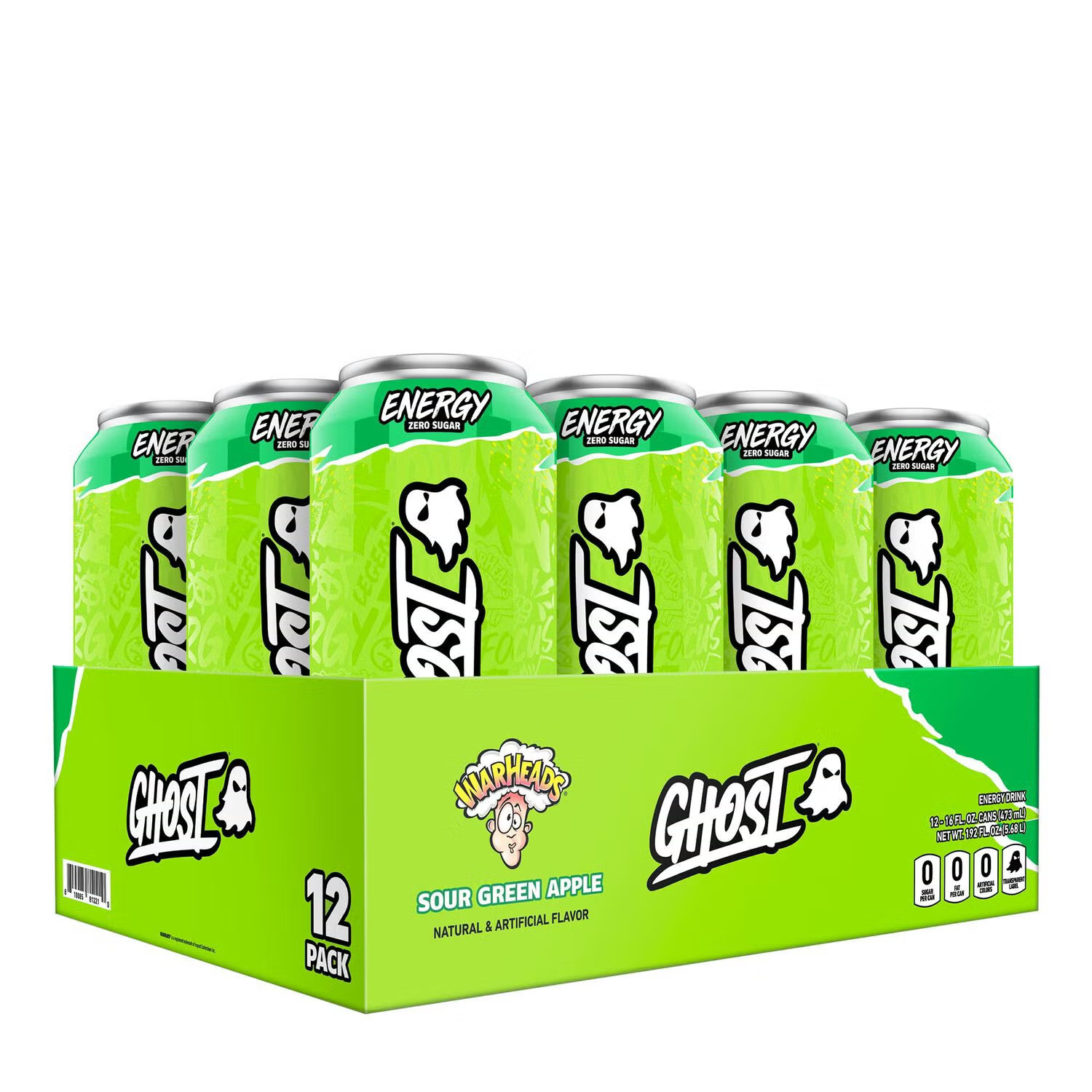 GHOST® Energy Drink - Warheads® Sour Green Apple - 16oz. (12 Cans) | GNC | GNC