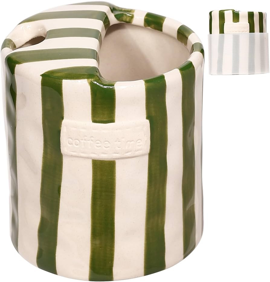 Ceramic Coffee Mug with Sip Hole - Retro Hand-Painted Striped Art Ceramic Travel Mug Coffee Cups ... | Amazon (US)
