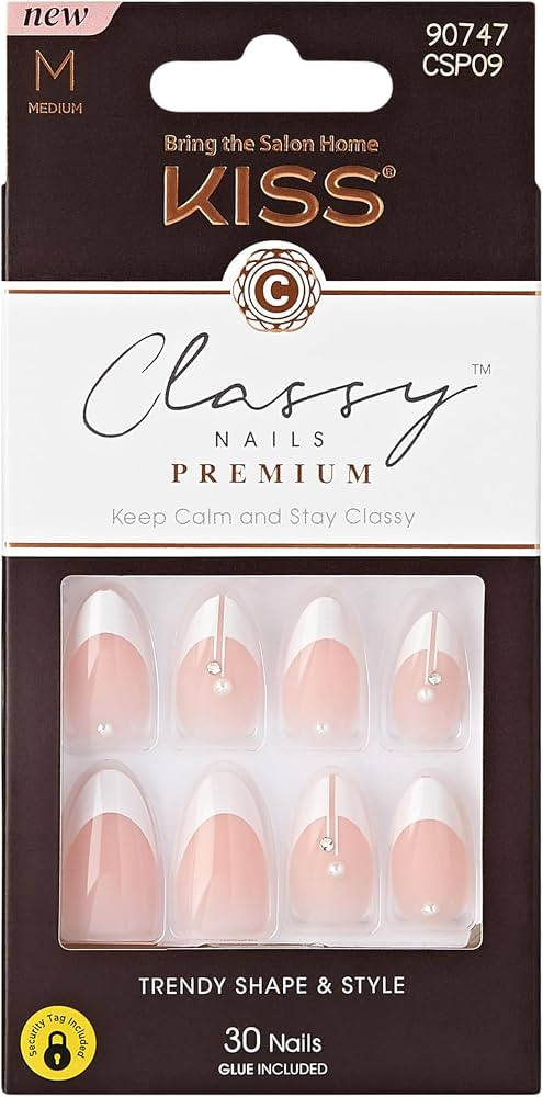 KISS Classy Nails Premium, Press-On Nails, Nail glue included, Highlights', French, Medium Size, ... | Amazon (CA)