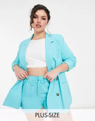 River Island Plus boyfriend fit blazer set in aqua blue | ASOS (Global)