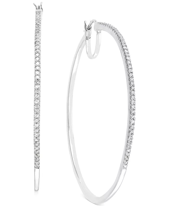 Diamond Oversized Hoop Earrings in 14k Gold over Sterling Silver or Sterling Silver (1/2 ct. t.w.... | Macy's